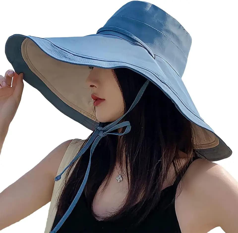 HUAMULAN Women Summer Vacation Wide Brim Sun Hat Reversible Fishing Hats