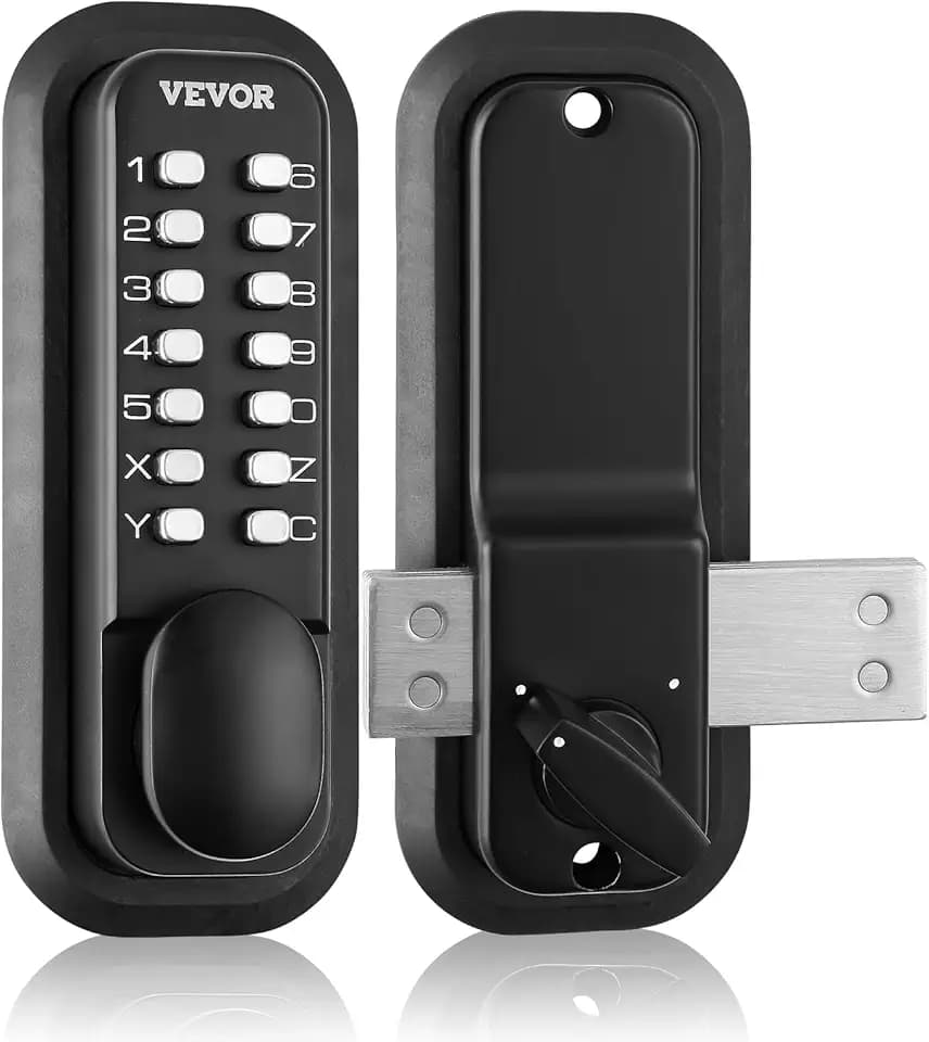 VEVOR Mechanical Keyless Entry Door Lock, 14 Digit Keypad, Outdoor Gate Door Locks Set with Surface-Mounted Latch, Water-Proof Zinc Alloy, Keypad and Knob, Easy to Install, for Garden, Garage, Yard