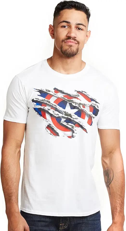 Marvel Press Herren Captain America Zerrissen T-Shirt (1er Pack)