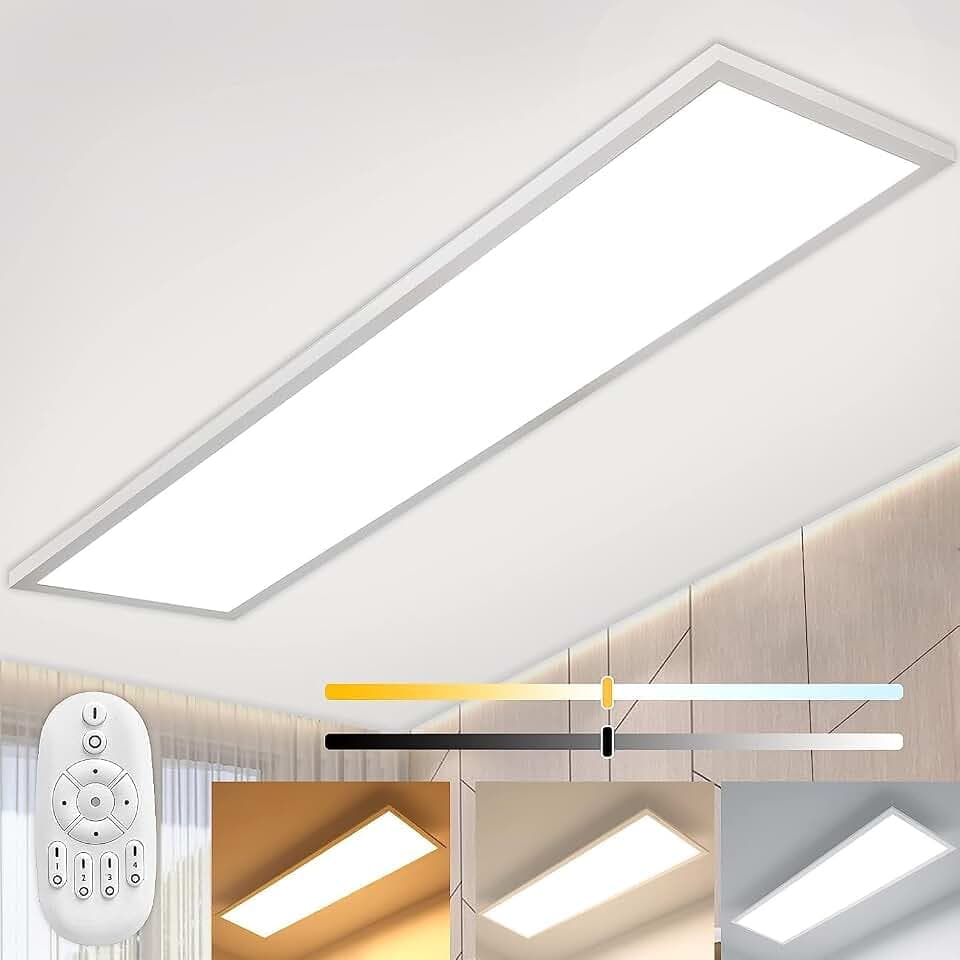 Aimosen Dimmbare LED-Panel-Deckenleuchte 120 x 30 cm mit Fernbedienung, 40 W Super-Panel-Lampe mit direktem Licht mit starker Leuchtkraft, 2700 K–6500 K warmes natürliches Kaltweiß für Werkstatt, Büro