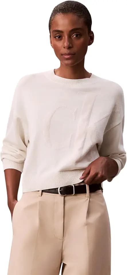 Calvin Klein Damen Long Sleeve Smooth Cotton Ck Jac Lv047e304g Pullover (1er Pack)