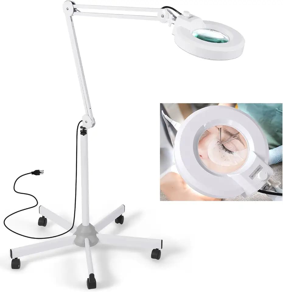 15X Magnifying Floor Lamp with 5 Wheels Rolling Base for Estheticians - 2,200 Lumens LED Dimmable Light with Magnifying Glass, Lighted Magnifier for Reading, Crafts, Sewing, Close Work, Estheticians