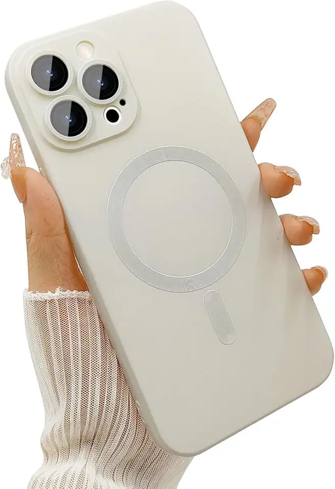 ankofave Magnetic for iPhone 15 Pro Phone Case for Women, Matte Luxury Soft Metallic Luster Design with Camera Lens Protector, Compatible with Magsafe Case for iPhone 15 Pro 6.1"-White