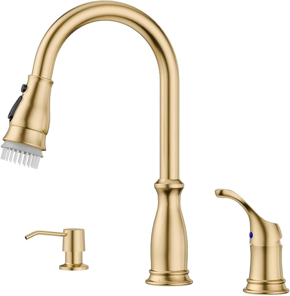 APPASO 3 Hole Kitchen Faucet with Separate Side Handle Brushed Gold