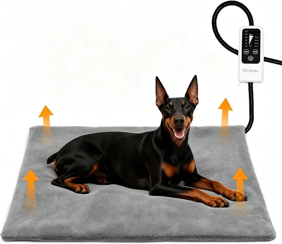 BECEMURU Haustier Heizkissen für Katze Hund 90x60cm, 6 einstellbare Temperaturen und 4 einstellbare Timer, Einstellbar Elektrisches Heizkissen mit Anti-Bite-Schlauchwickel Kabel