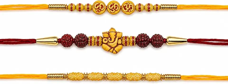 Novera Premium Rakhi Bracelet Set of 3 for Raksha Bandhan Celebration | Traditional Festival Threads with Decorative Beads and Handcrafted Detailing