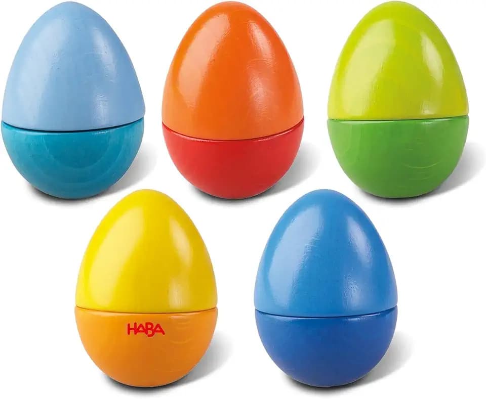HABA Musikeier – 5 Bunte Rasseleier aus Holz zur musikalischen Frühförderung für Babys & Kleinkinder ab 2 Jahren – Made in Germany - 1007733001
