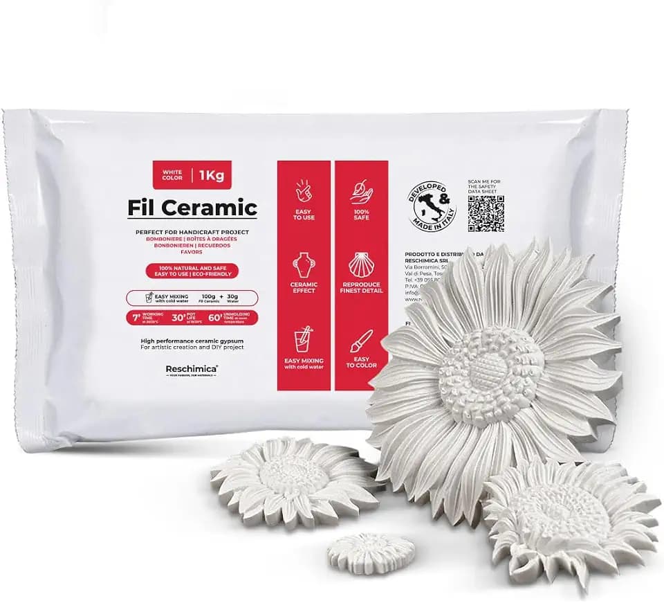 Gießpulver weiß Premium – Gips zum Gießen ungiftig & geruchlos – Giesspulver weiss für Silikonformen – Hochwertiger Keramikgips für Hobby, DIY & kreative Projekte - FIL CERAMIC (1 kg)