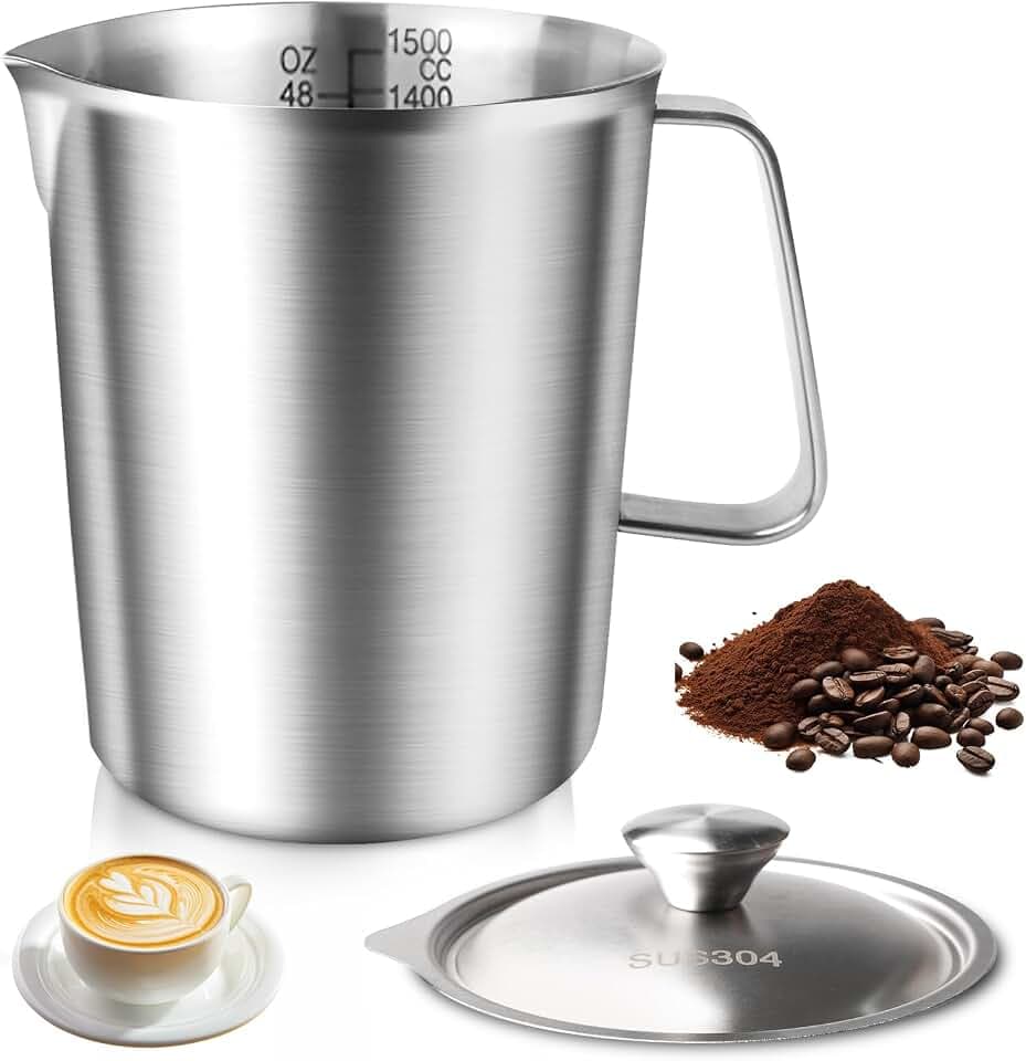 1500ml Edelstahl Messbecher: Dickwandiges 304 Edelstahl Messkanne Mit Skalen Und Deckel Milch Messbecher, Milchkanne für Küche, Backen und Getränke, Silberfarben