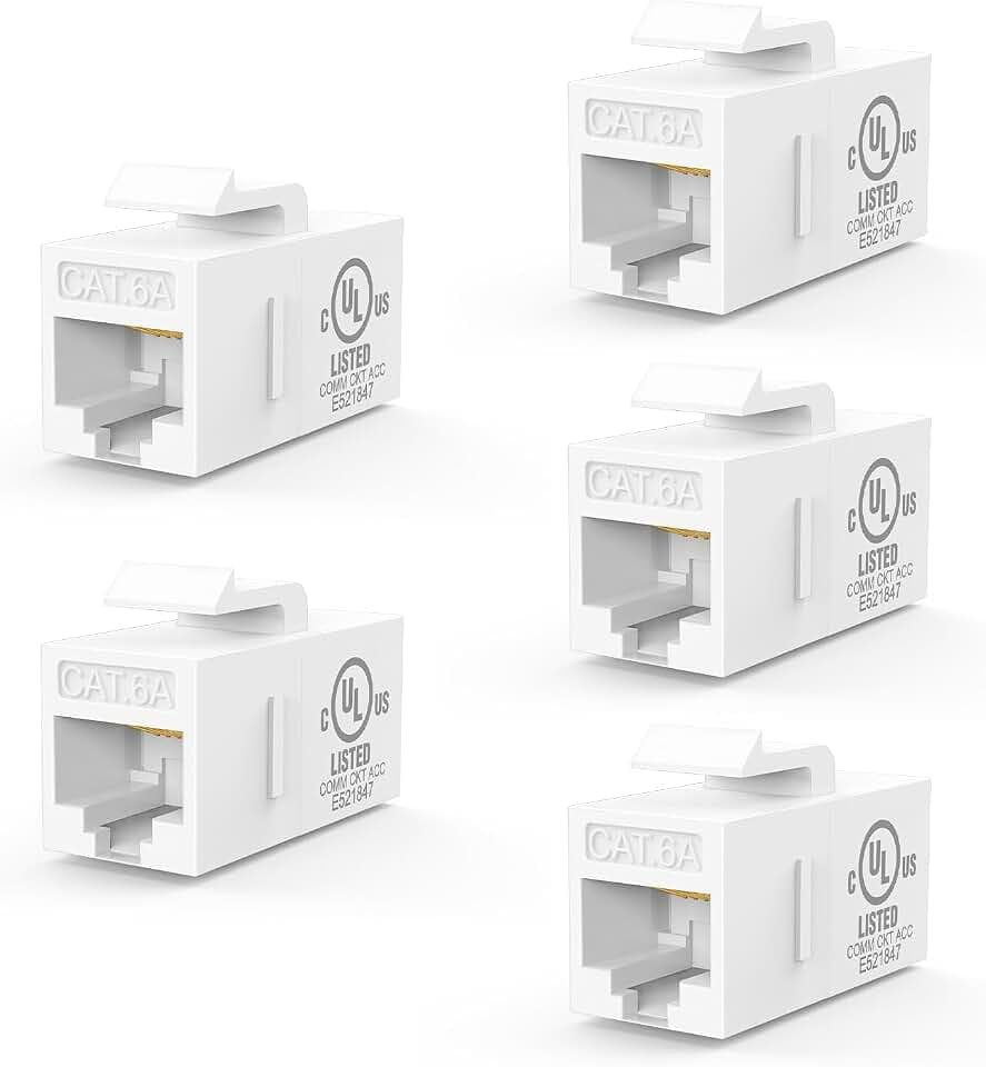 VCE UL Listed CAT6A Keystone Coupler PoE, White, 5-Pack