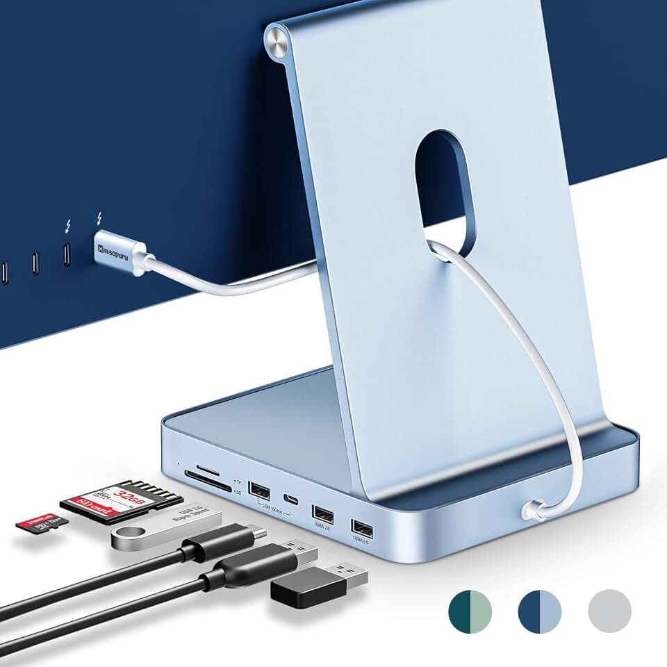 Minisopuru USB C Hub für iMac 24 Zoll 2021/2023/2024, i Mac Zubehör unterstützt M.2 NVMe SSD, iMac USB Hub für iMac M1/M3/M4, iMac USB Adapter mit 10 Gbit/s, SD/TF, M.2 SSD (Nicht enthalten), Blau