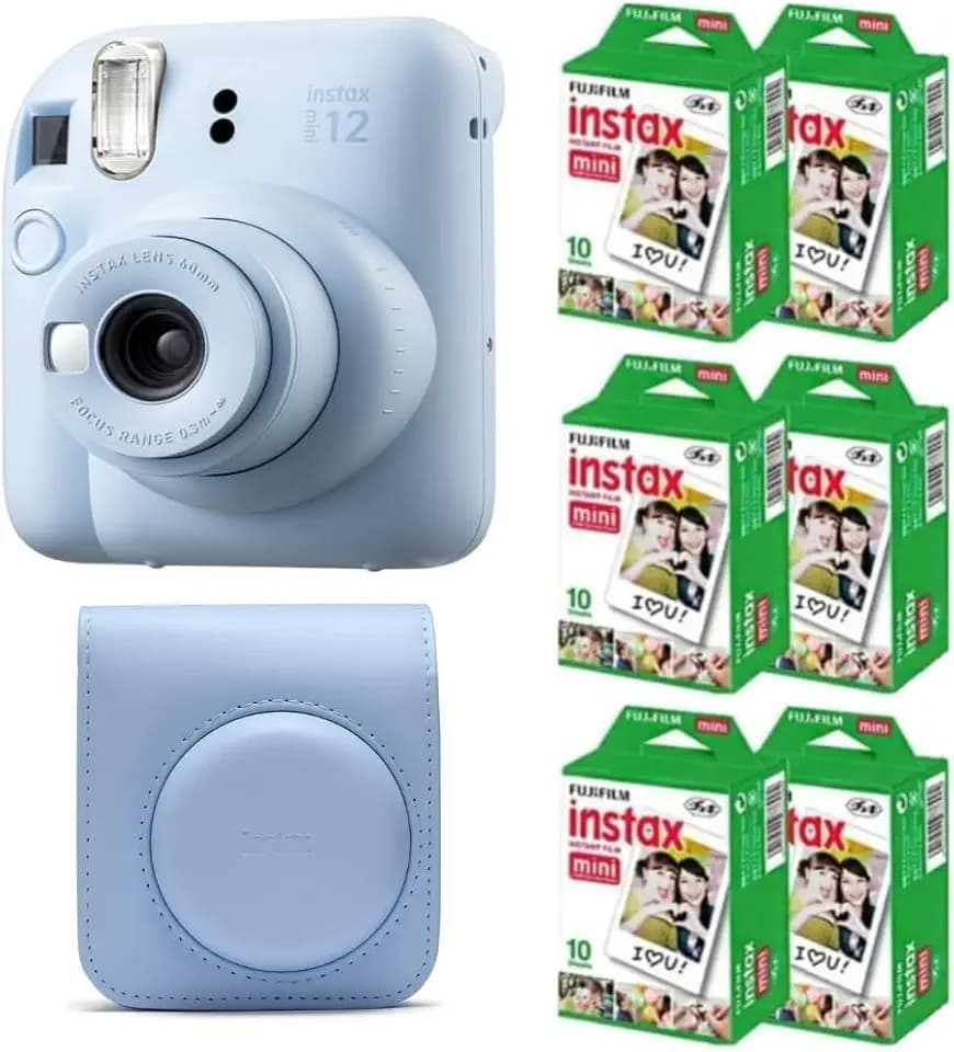 Fujifilm Instax Mini 12 Instant Film Camera (Pastel Blue w/Case + Extra Film, Compact)