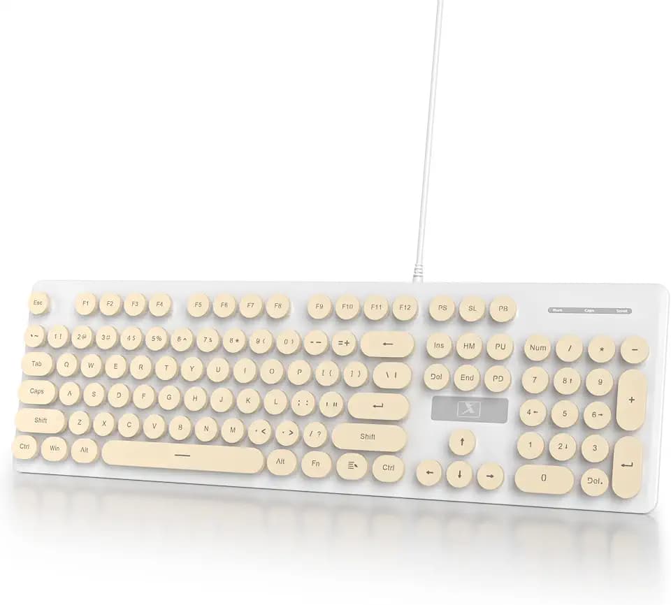Wired Retro Computer Keyboard, Quiet Typewriter Keyboard, Beige Cute Keyboards Light up with Round Keycaps, LED Backlit,104-key for PC, Laptop(Beige)