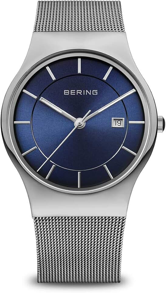 Bering Herren Quarz Uhr | Armbanduhr 40 mm Edelstahlgehäuse und Zifferblatt | Milanaisearmband | Saphierglas | 3 ATM