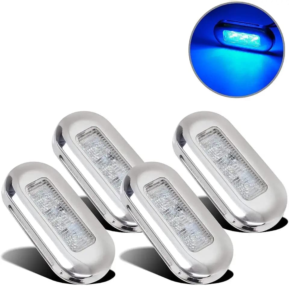 Greluma 4 Stk Wasserdichte Boots Marine LED Leuchten Courtesy Interior Deck Light Navigation Transom Heck-Kabinenbeleuchtung für Ponton Fischerboot Kajak Segelboot Bass Boat Vessel(3LEDs,blaues Licht)