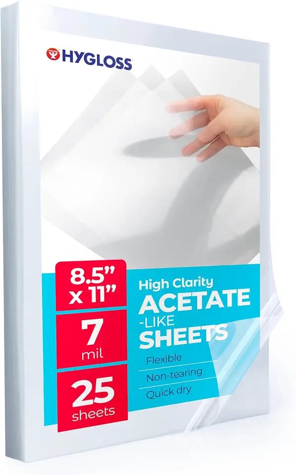 Hygloss 8.5 x 11 Acetate Paper - 7 Mil Clear Acetate Sheets - 25 Pack