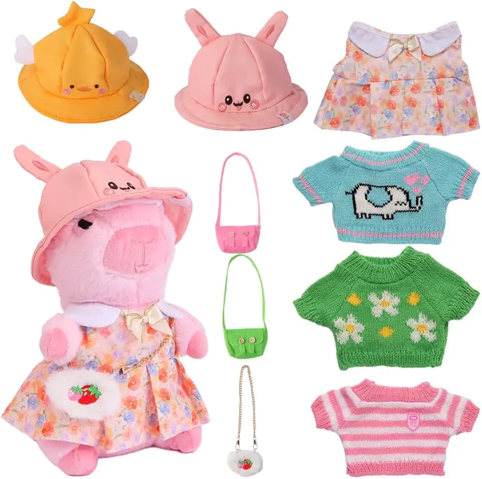 Cute Capybara Plush Toy with 10 pcs Clothes & Accessories, Dress Up Capybara Stuffed Animal Plush Toys, 10.2 in Capybara Plushies for Girl Boy Birthday