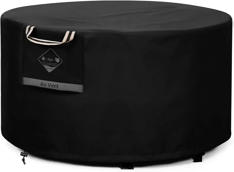 QH.HOME Fire Pit Cover Round 40", 600D Heavy Duty Fabric 100% Waterproof