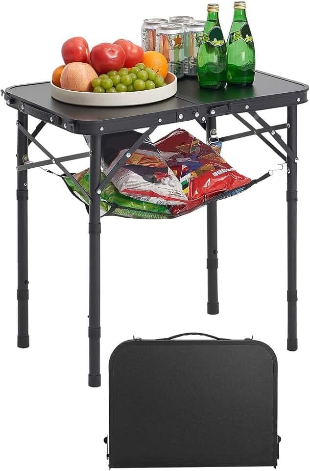 VEVOR Folding Camping Table, Adjustable Height Aluminum MDF Outdoor Portable Lightweight, for Cooking, Beach, Picnic, Travel, 24 x 16 inch