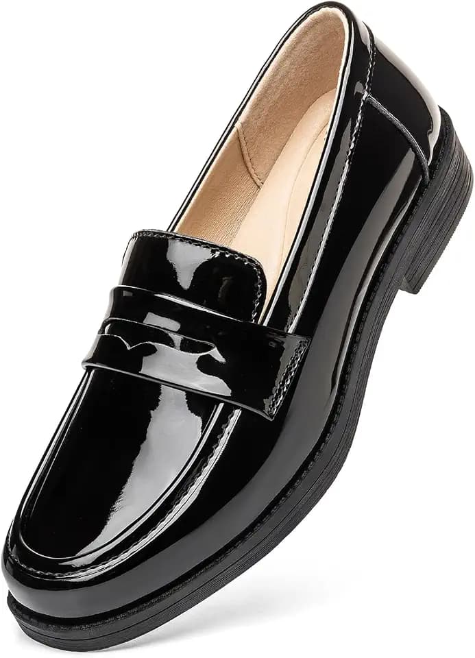 Women’s Comfortable & Lightweight Leather Penny Loafers Slip On Business Casual Dress Shoes Office Work Flats Everyday Walking Shoes for Women