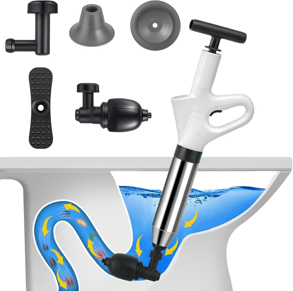 Rohrreiniger Druckluft, Abflussreiniger Pumpe mit Luftdruckanzeige, Pressluft Rohrreiniger mit 4 Saugnäpfen für Waschbecken, Toiletten, Badezimmer, Dusche, Küche