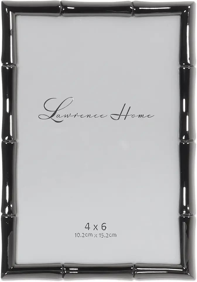Lawrence Frames 4x6 Black Polished Metal Picture Frame with Bamboo Design