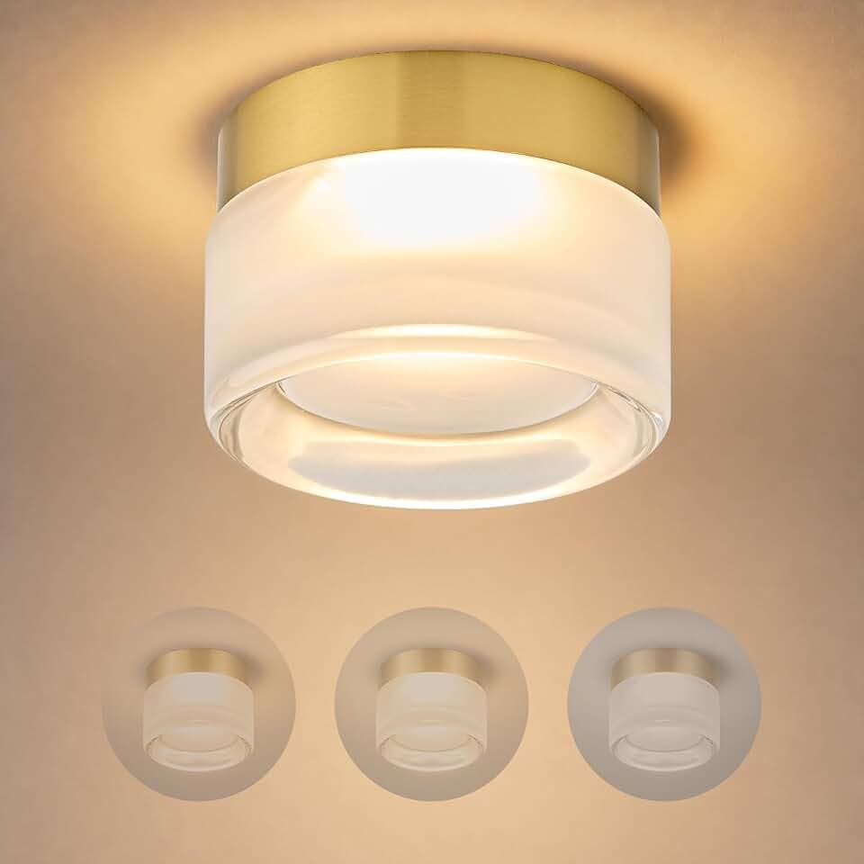 OKELI Modern Glass Ceiling Light Fixture 5.1", Gold Small LED wall Lighting for Hallway Entryway Kitchen, 15W 900LM 5CCT 2700K-5000K 1-Pack