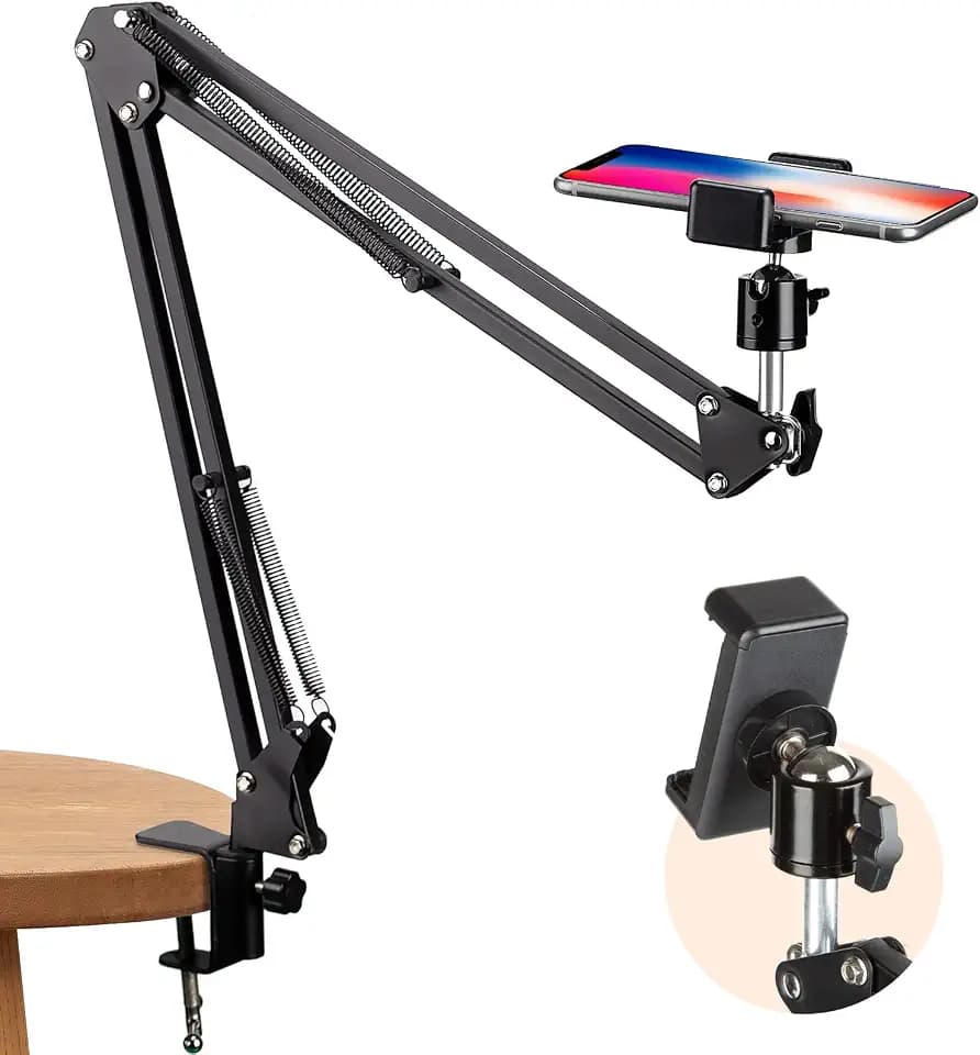 TARION Handy Gelenkarmhalterung mit Smartphone Klemme und 1/4 Zoll Schraube Langarm Handyhalter Gelenkarm Haterung (schwarz)