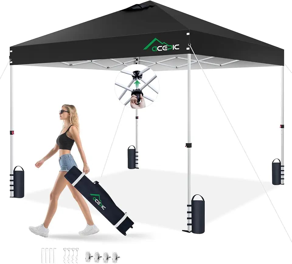 Acepic 10x10 Pop Up Canopy Tent, Easy Setup Portable Shelter, Black, 10*10