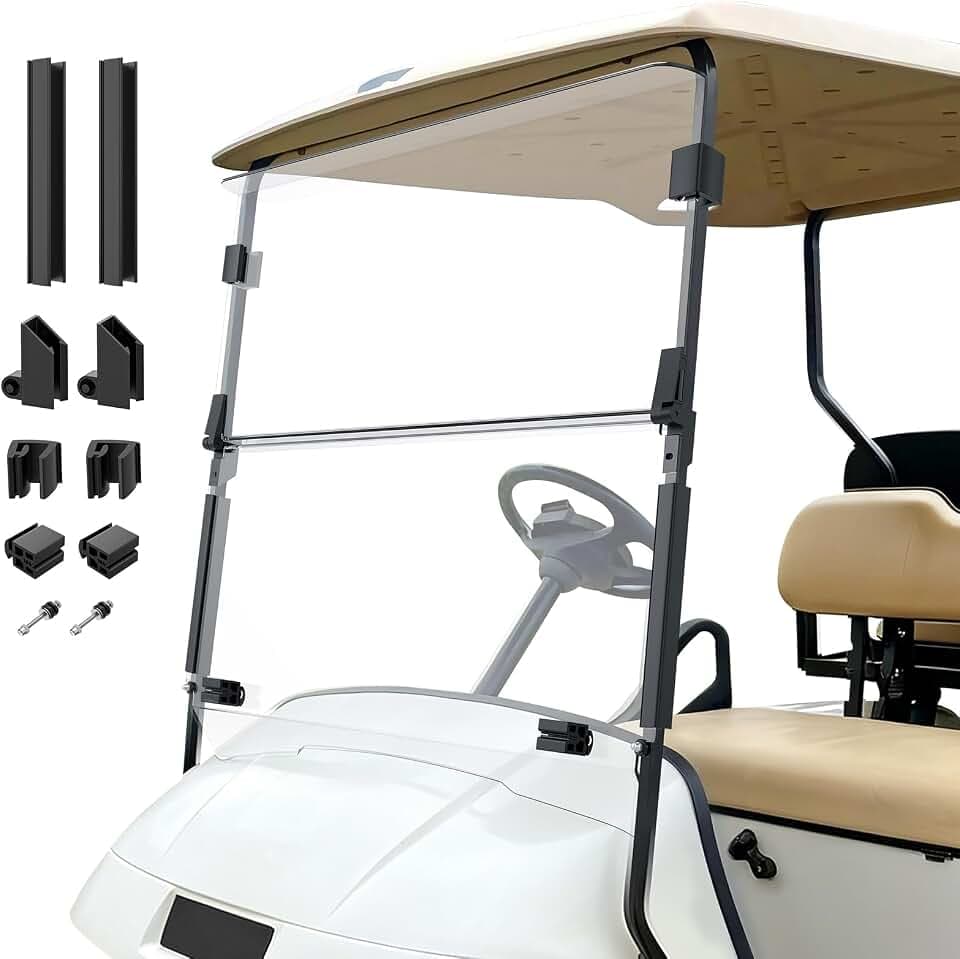 CLUBRALLY Golf Cart Windshield, Fold Down and Anti-UV Windshield Kit for 1995-2013 EZGO TXT/DCS/PDS Golf Cart, 40.6" W X 33" H, Tinted/Clear