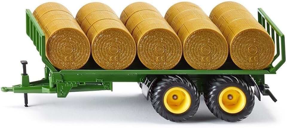 Siku 2891, Rundballenanhänger, 1:32, Metall/Kunststoff, Grün, Inkl. 15 Rundballen, Kompatibel Standard-Heckkupplung