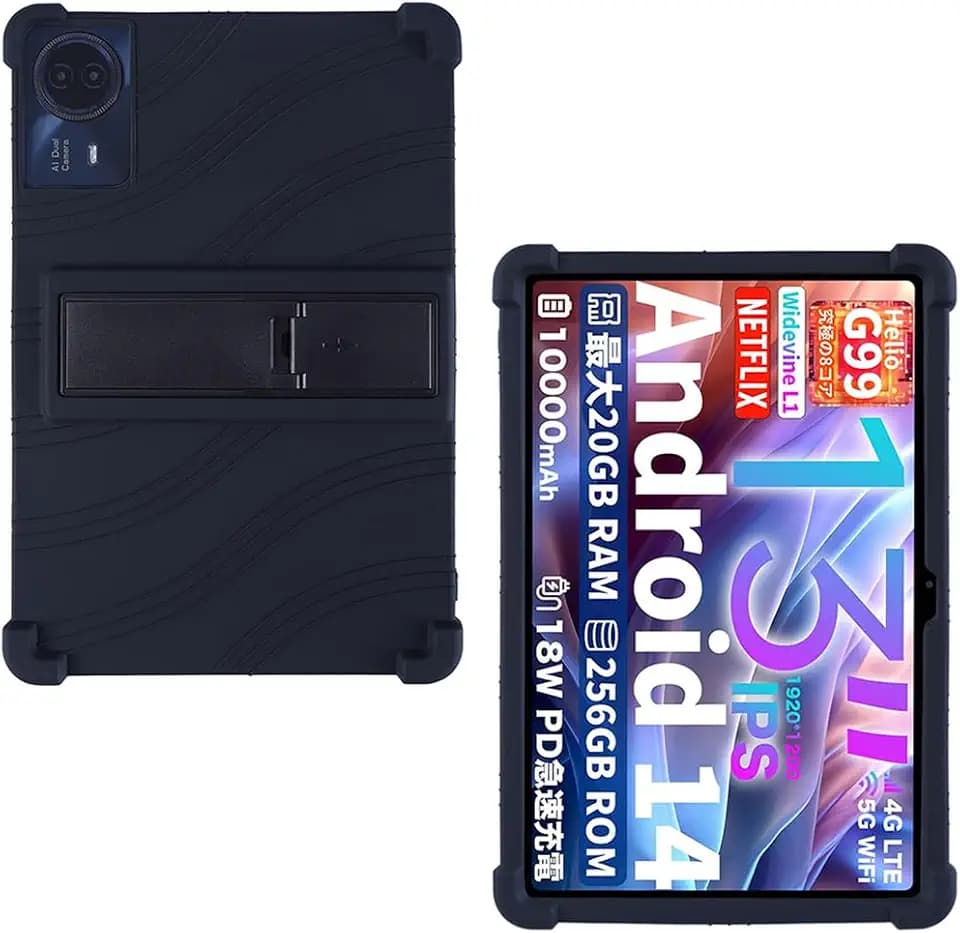 Silikon Hülle für TECLAST T65 MAX Android 14 Tablet 13" Zoll [2024] mit Integrierter Ständer, Weiches Schutzhülle Cover Case für TECLAST T65 MAX Tablet 13 Zoll, Schwarz