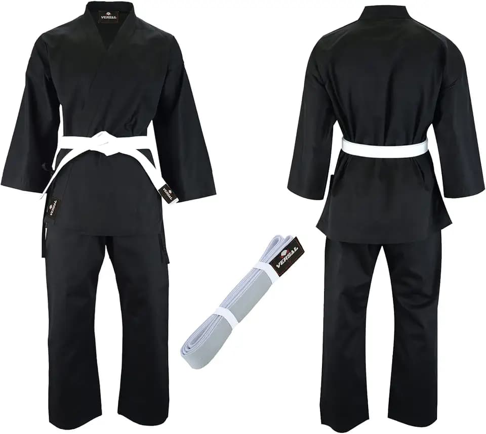 VERSAL Karate-Gi für Kinder/Erwachsene, Karate-Uniform, weiß, 227 g, leichtes Polycotton, Kampfsport, Training, Sparring, Taekwondo-Uniform mit Gürtel