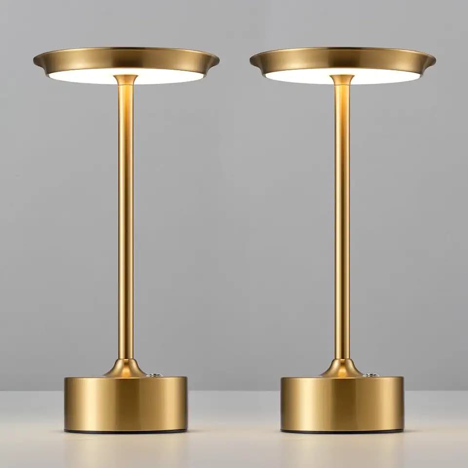 PUSU Rechargeable Table Lamps Set of 2, Gold Cordless Portable Desk Lamp