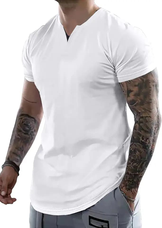 JMIERR Mens Muscle Slim T Shirts Summer V Neck Gym Shirt Casual Cotton Workout Athletic Longline Tees