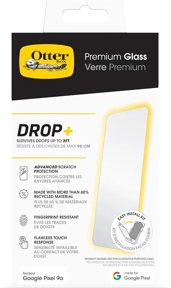 OtterBox Google Pixel 9a Premium Glass, Scratch Protection, Flawless Touch Response, Easy Installation, Shatter Resistant, Glass Screen Protector for Google Pixel