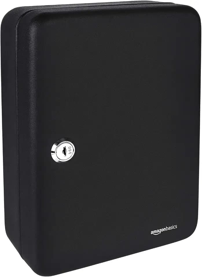 Amazon Basics Schlüsselkasten für 48 Schlüssel, Stahl, abschließbar, Schwarz, 19.99 D x 17.78 W x 24.89 H cm
