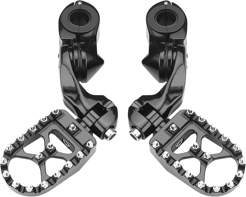 Motorcycle Highway Foot Pegs, FootPeg Pedals, 1.25 inch Highway Bar Footpegs Fit for Harley Touring Honda Kawasaki Suzuki Yamaha (Large Black)
