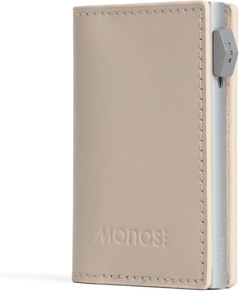 Monos Slim Wallet Pro – RFID Blocking Aluminum Card Case Wallet | Vegan Leather, Slide Mechanism Holds 6 Cards, ID Window & Hidden Money Compartment | Minimalist Wallet for Men & Women | Ivory