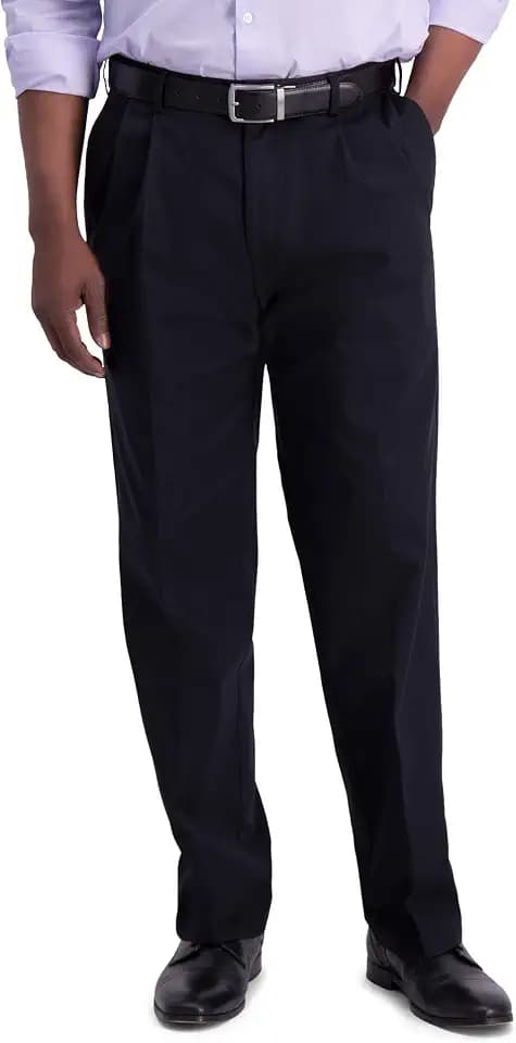 Haggar Men’s Classic Fit Iron Free Premium Khaki Pleat Front Casual Pant