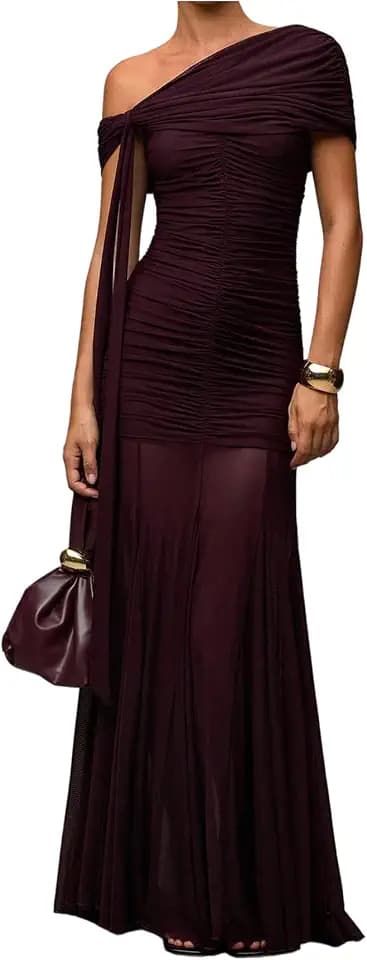 Verdusa Women's Corset Dress Wedding Guest Dresses Statement Holiday Off Shoulder Ruched Mesh Formal Outfits