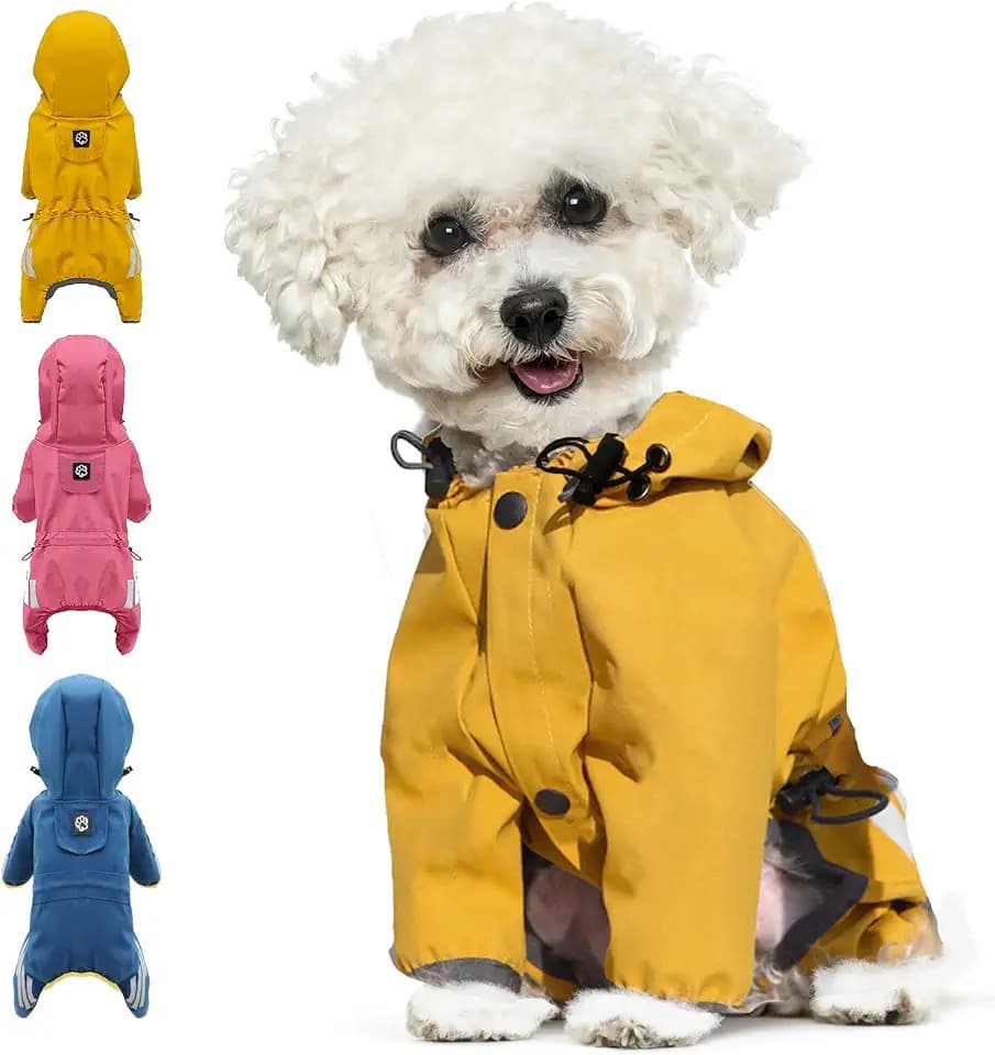 Powerful Wasserdichter Hunderegenmantel, Leichte Hunde wasserdichte Mantel Jacke mit Beinen, Verstellbarer Hunderegenponcho mit Reflexstreifen für kleine mittelgroße Hunde