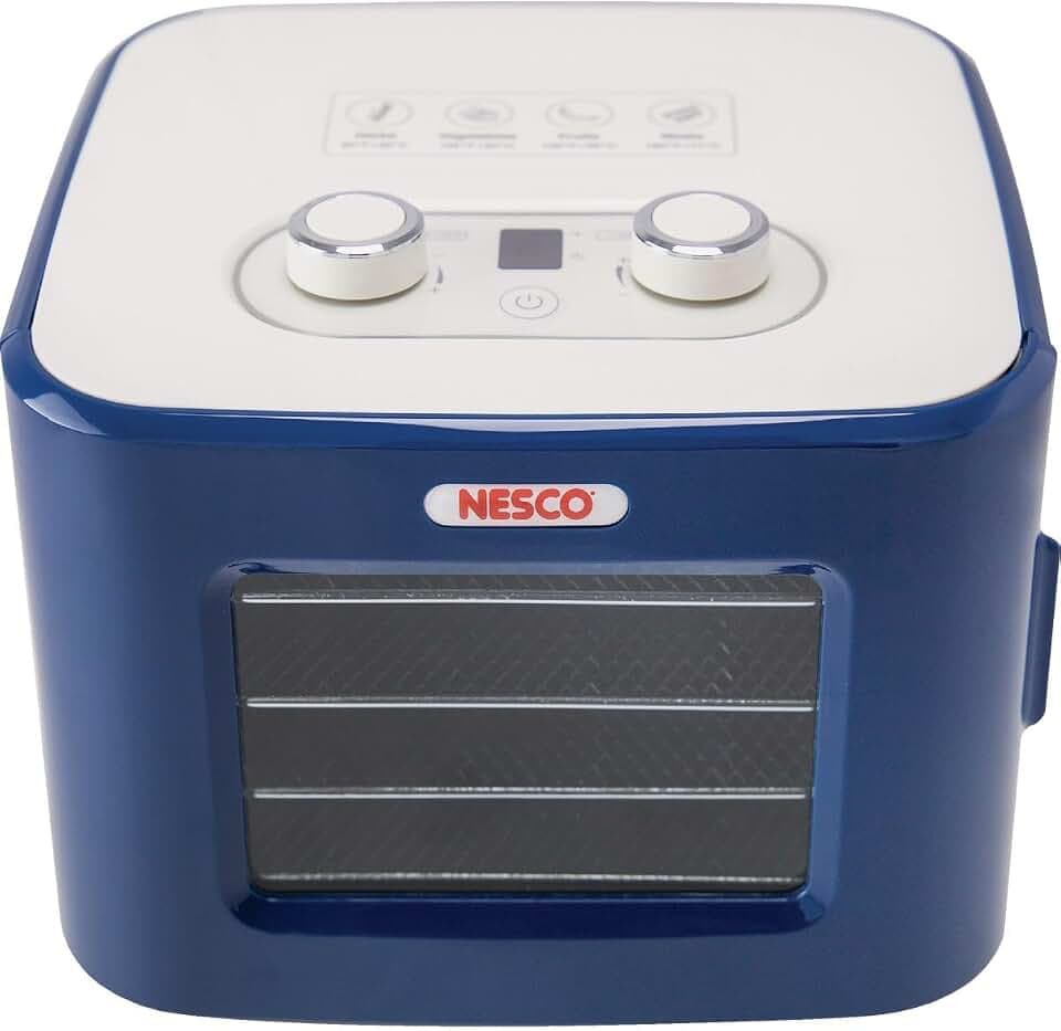 NESCO FD‑41B Snackmaster Food Dehydrator for Easy Home Snacks, Simple Blue Countertop Dehydrator with 4 Trays