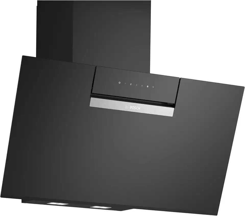 Bosch Serie 4 Smarte Dunstabzugshaube 80 cm, DWK87FN60, Klarglas schwarz bedruckt, Wandesse Made in Germany, Automatische Anpassung an Kochfeld, Steuerung über Kochfeld, Einstellbare Farbtemperatur