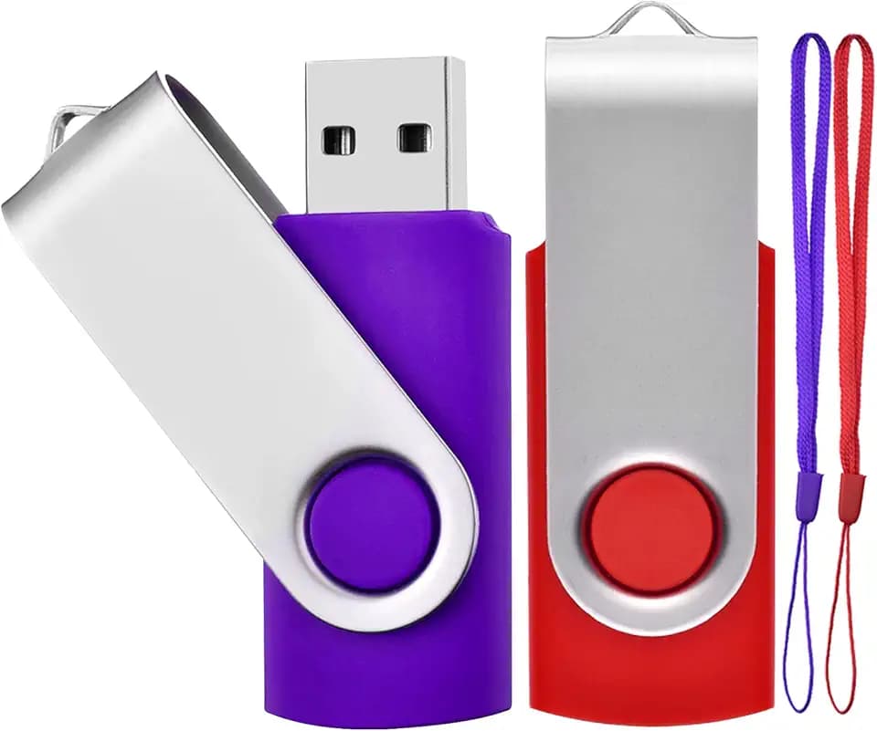 TEWENE drehbarer 2.0 USB Stick mit Schnüren, 2 Stück 4G Rot/Violett.