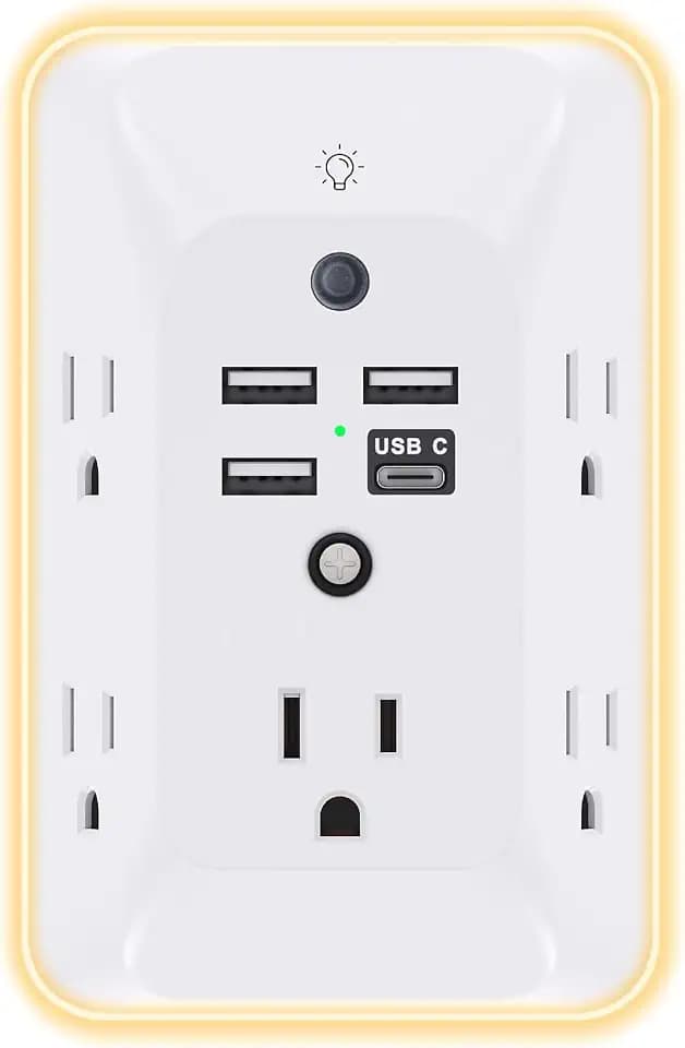 Go Green Power Inc. 5-Outlet Wall Tap with USB, White