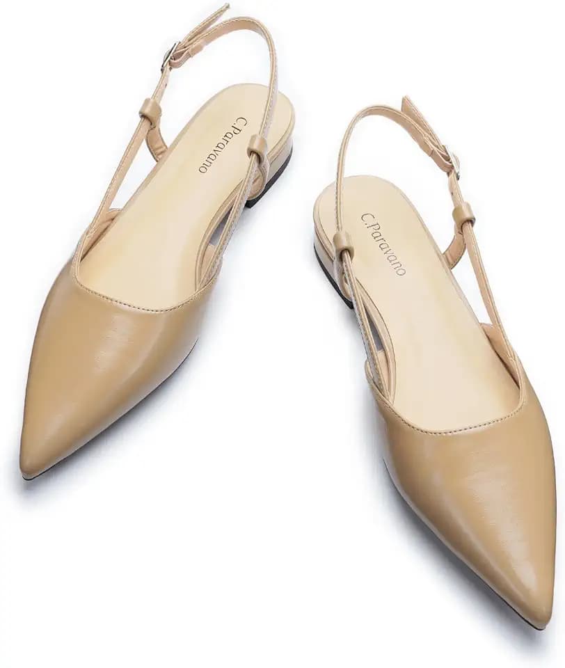 C.Paravano Women Pointed Toe Slingback Flats Dressy Closed Sandal Shoes