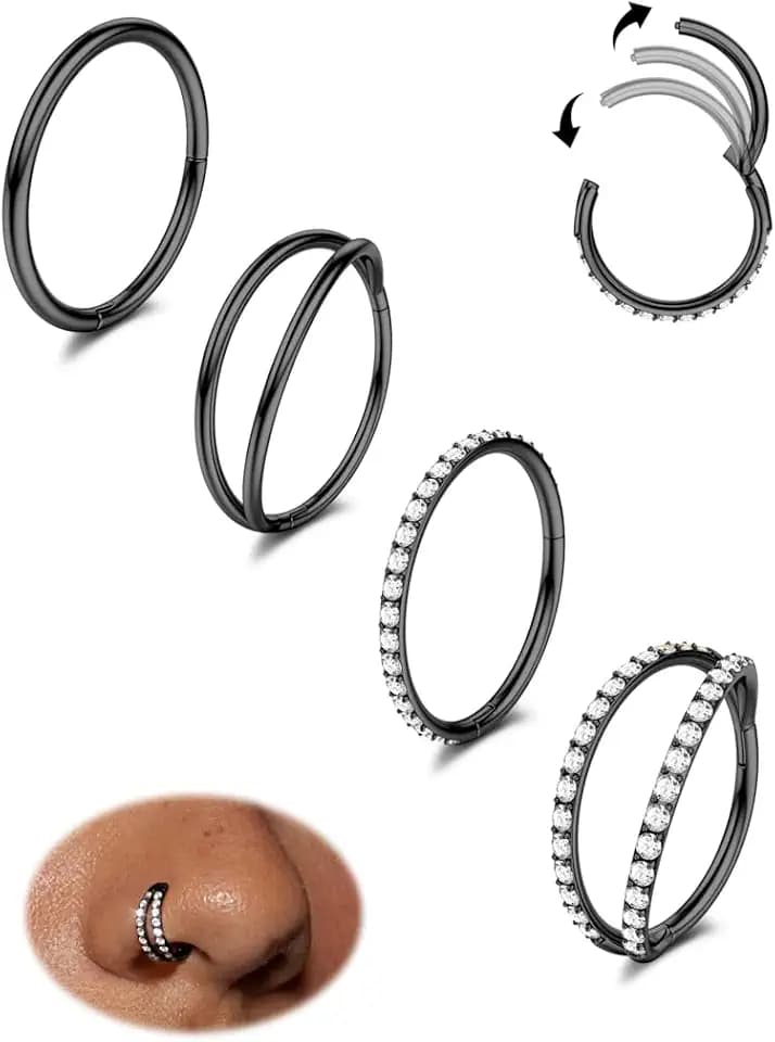 4PCS 18G Nose Rings Hoops, Surgical Steel Earrings Tragus Septum Piercing