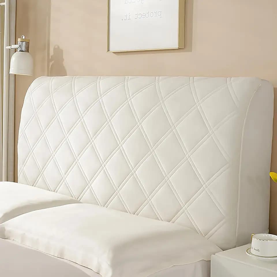 Bett Kopfteil Bezug, Weicher Stretch Bed Headboard Cover, Staubdicht Waschbar Bettkopfteil Husse, Universell Verdicken Kopfteilbezug überzug für Full Twin Queen King,Weiß,180cm