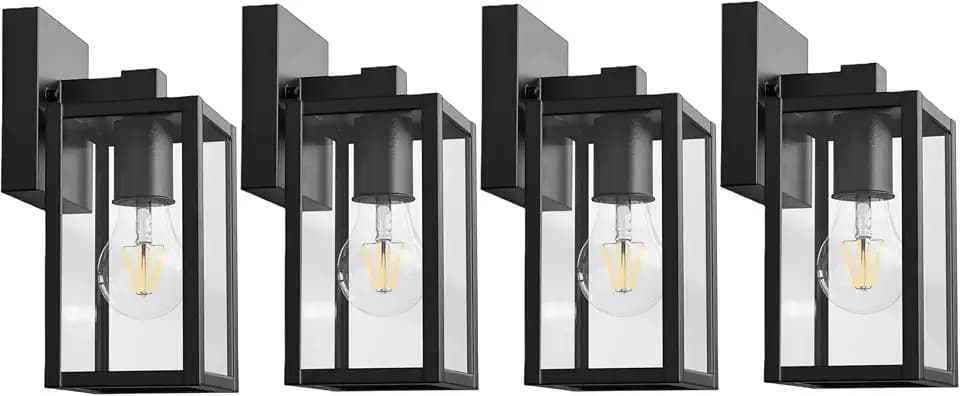 4-Pack Outdoor Wall Lights Fixtures, Exterior Waterproof Wall Lanterns, Porch Sconces Wall Mounted Lighting with E26 Sockets & Glass Shades, Modern Matte Outside Lights for House Front Door